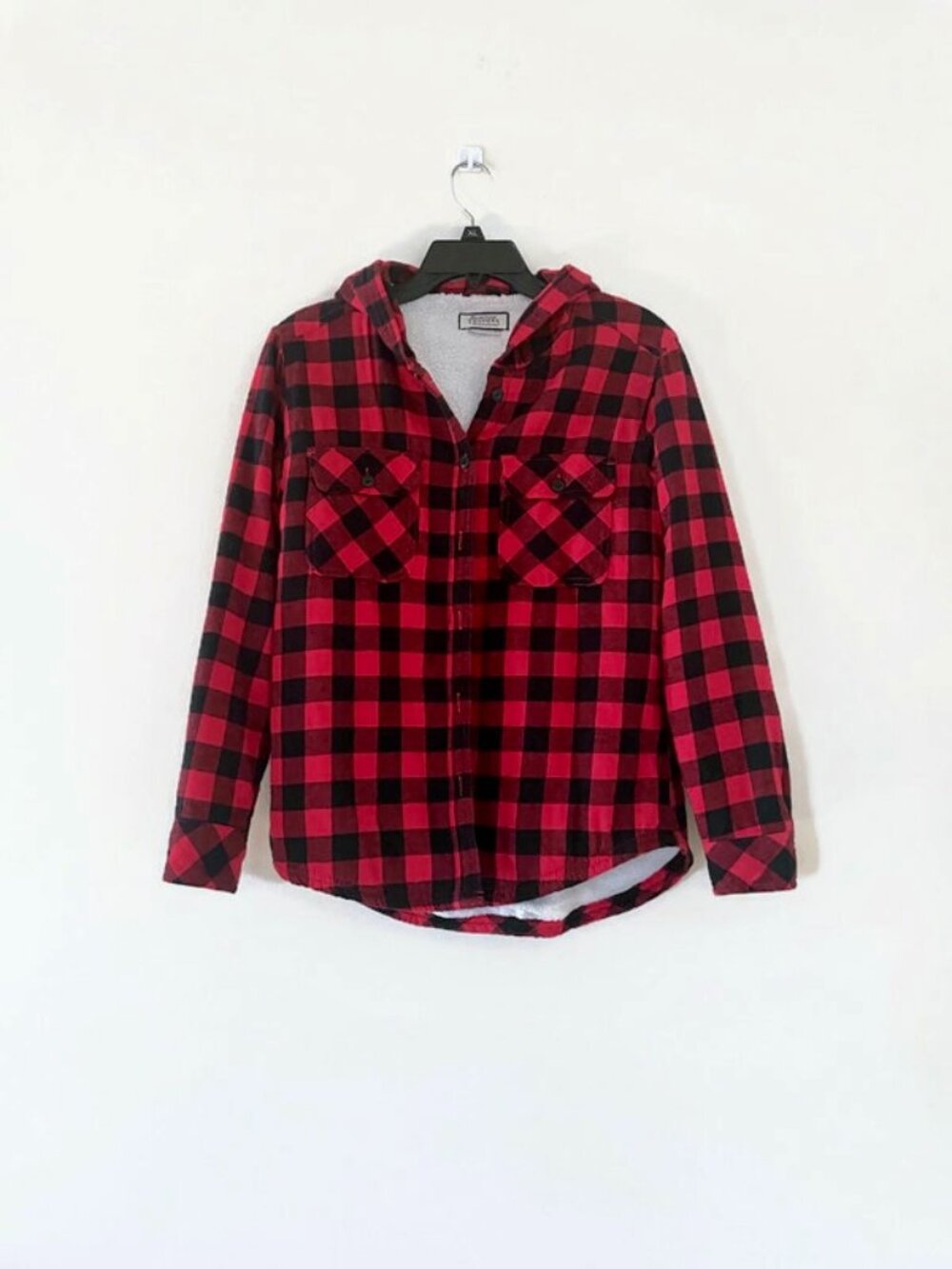 Boston Traders. Plaid Flannel Jacket Hoodie with Sherpa Lining 2 Chest Pockets